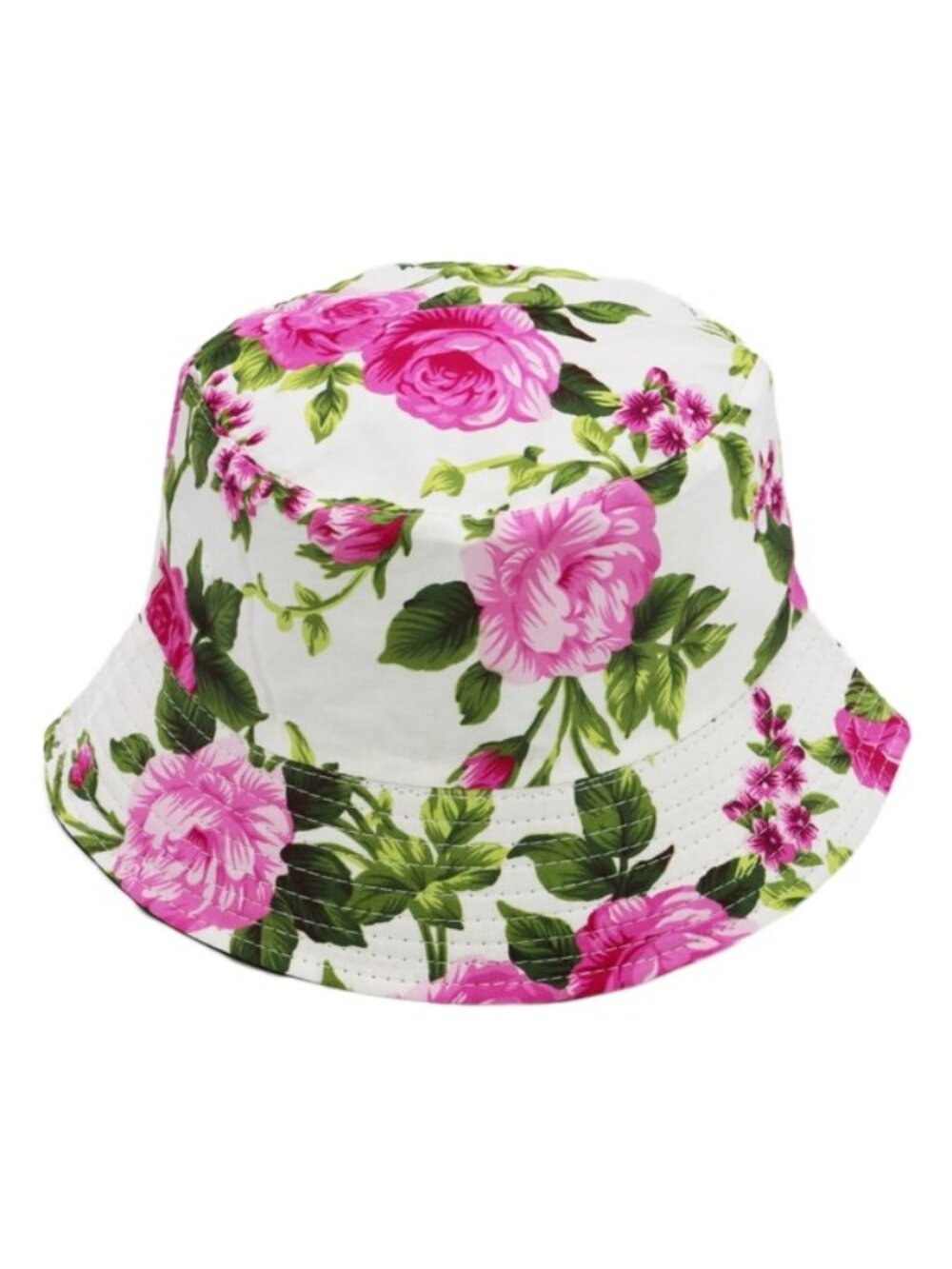 Hat Peony Floral Print WHITE Pink Flowers Bucket Hat
